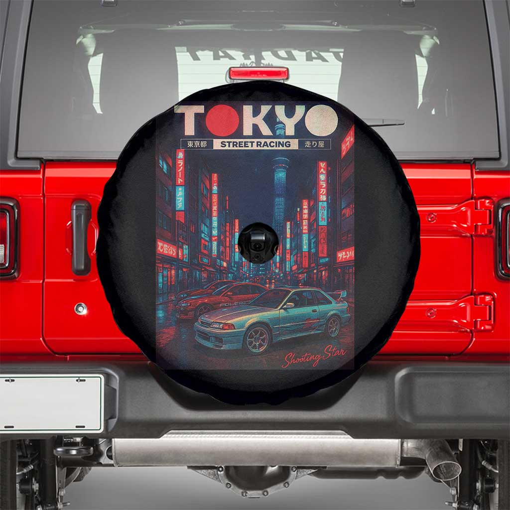 Distress JDM Tokyo Japan Drift Race Car Spare Tire Cover Retro Vintage Japanese Graphic TS10 Black Print Your Wear