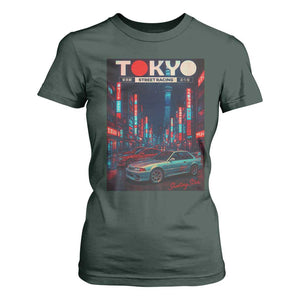 Distress JDM Tokyo Japan Drift Race Car T Shirt For Women Retro Vintage Japanese Graphic TS10 Dark Forest Green Print Your Wear