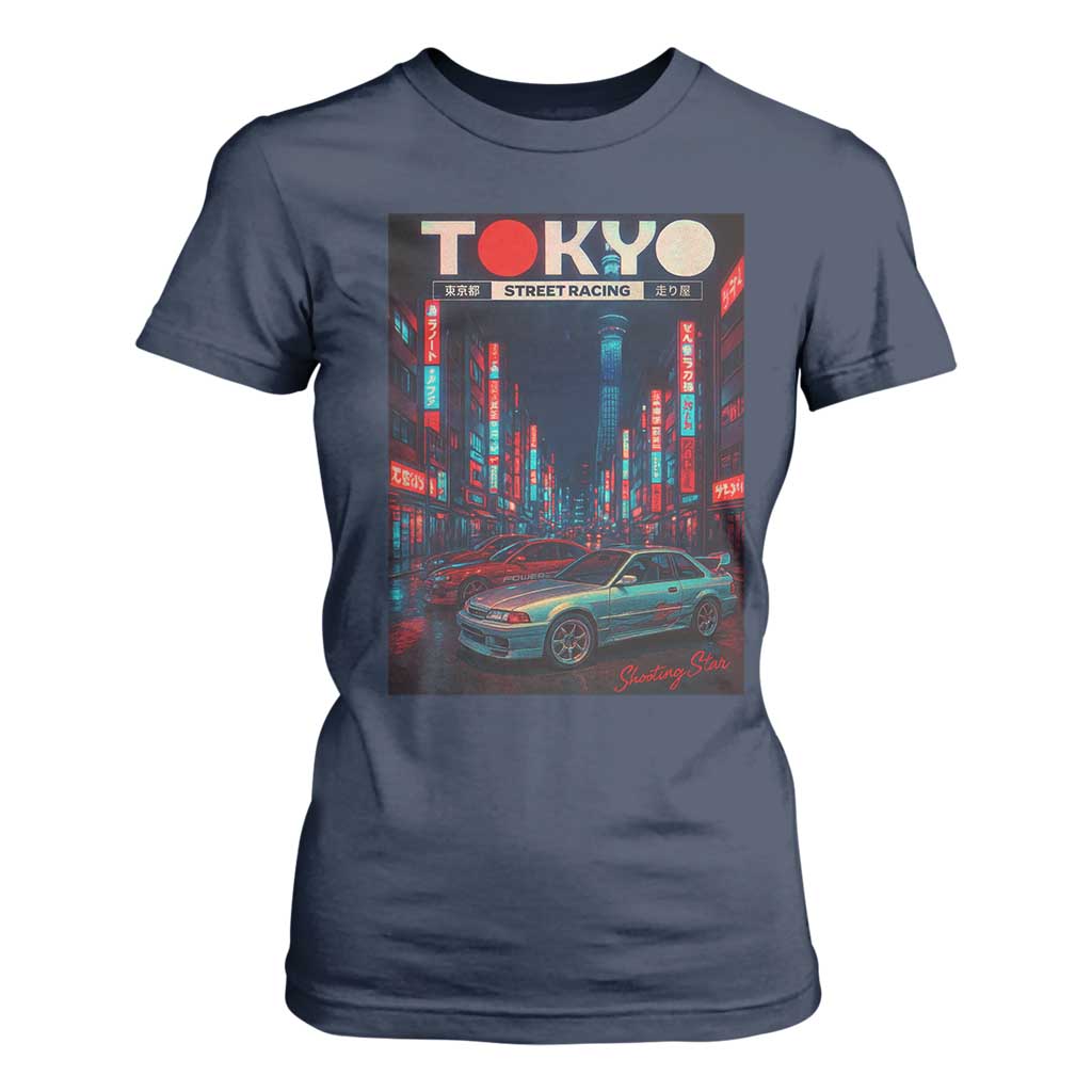 Distress JDM Tokyo Japan Drift Race Car T Shirt For Women Retro Vintage Japanese Graphic TS10 Navy Print Your Wear