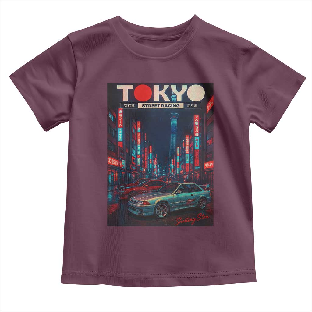 Distress JDM Tokyo Japan Drift Race Car Toddler T Shirt Retro Vintage Japanese Graphic TS10 Maroon Print Your Wear