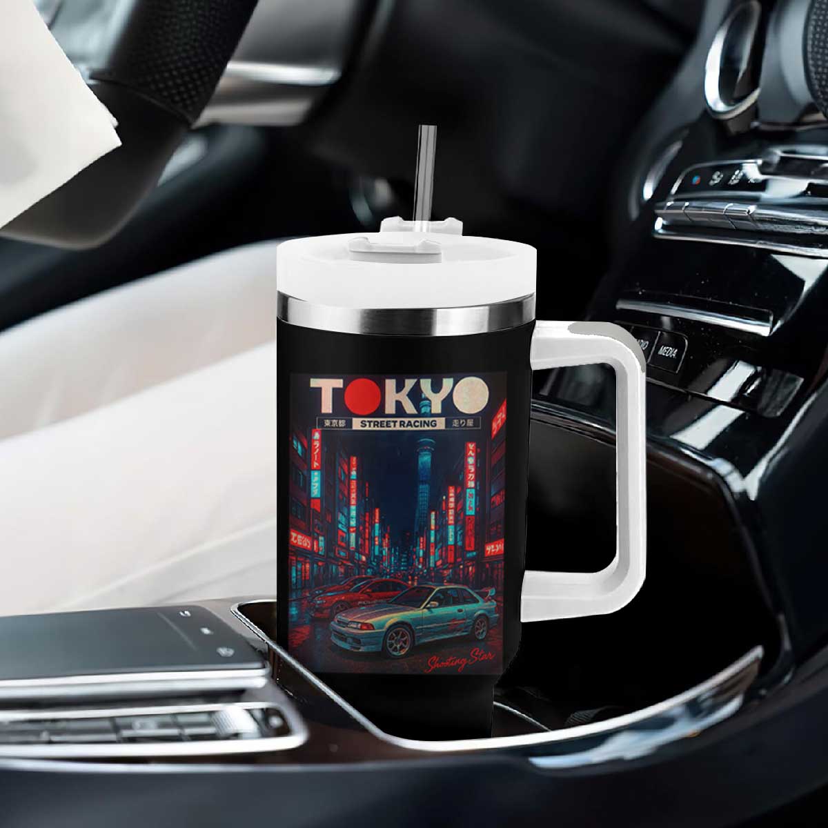 Distress JDM Tokyo Japan Drift Race Car Tumbler With Handle Retro Vintage Japanese Graphic TS10 Print Your Wear
