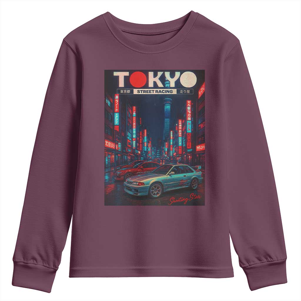 Distress JDM Tokyo Japan Drift Race Car Youth Sweatshirt Retro Vintage Japanese Graphic TS10 Maroon Print Your Wear