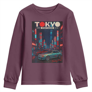 Distress JDM Tokyo Japan Drift Race Car Youth Sweatshirt Retro Vintage Japanese Graphic TS10 Maroon Print Your Wear