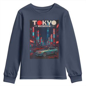 Distress JDM Tokyo Japan Drift Race Car Youth Sweatshirt Retro Vintage Japanese Graphic TS10 Navy Print Your Wear