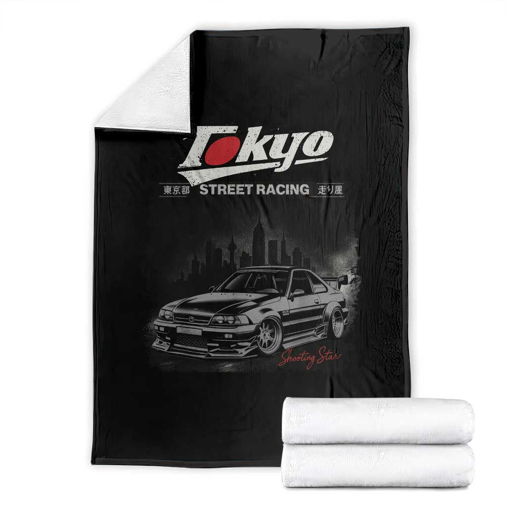 Retro JDM Drift Car Throw Blanket Japanese Tokyo Japan Drifting Race Car TS10 Black Print Your Wear