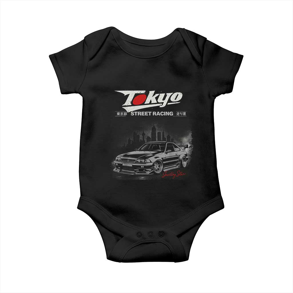 Retro JDM Drift Car Baby Onesie - Japanese Tokyo Japan Drifting Race Car Humor Baby Bodysuit TS10 Black Print Your Wear