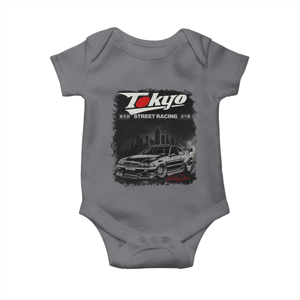 Retro JDM Drift Car Baby Onesie - Japanese Tokyo Japan Drifting Race Car Humor Baby Bodysuit TS10 Charcoal Print Your Wear