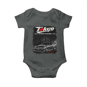 Retro JDM Drift Car Baby Onesie Japanese Tokyo Japan Drifting Race Car TS10 Dark Heather Print Your Wear