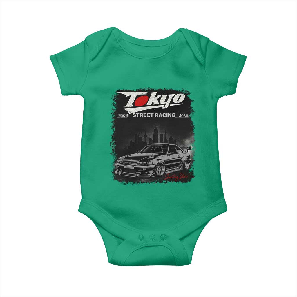 Retro JDM Drift Car Baby Onesie - Japanese Tokyo Japan Drifting Race Car Humor Baby Bodysuit TS10 Irish Green Print Your Wear