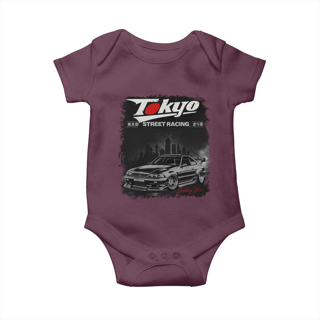 Retro JDM Drift Car Baby Onesie - Japanese Tokyo Japan Drifting Race Car Humor Baby Bodysuit TS10 Maroon Print Your Wear