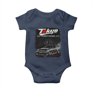 Retro JDM Drift Car Baby Onesie Japanese Tokyo Japan Drifting Race Car TS10 Navy Print Your Wear