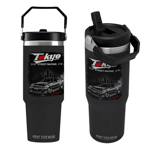 Retro JDM Drift Car Flip Straw Tumbler Japanese Tokyo Japan Drifting Race Car TS10 One Size: 30 oz Black Print Your Wear