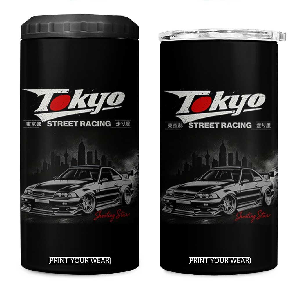 Retro JDM Drift Car 4 in 1 Can Cooler Tumbler Japanese Tokyo Japan Drifting Race Car TS10 One Size: 16 oz Black Print Your Wear