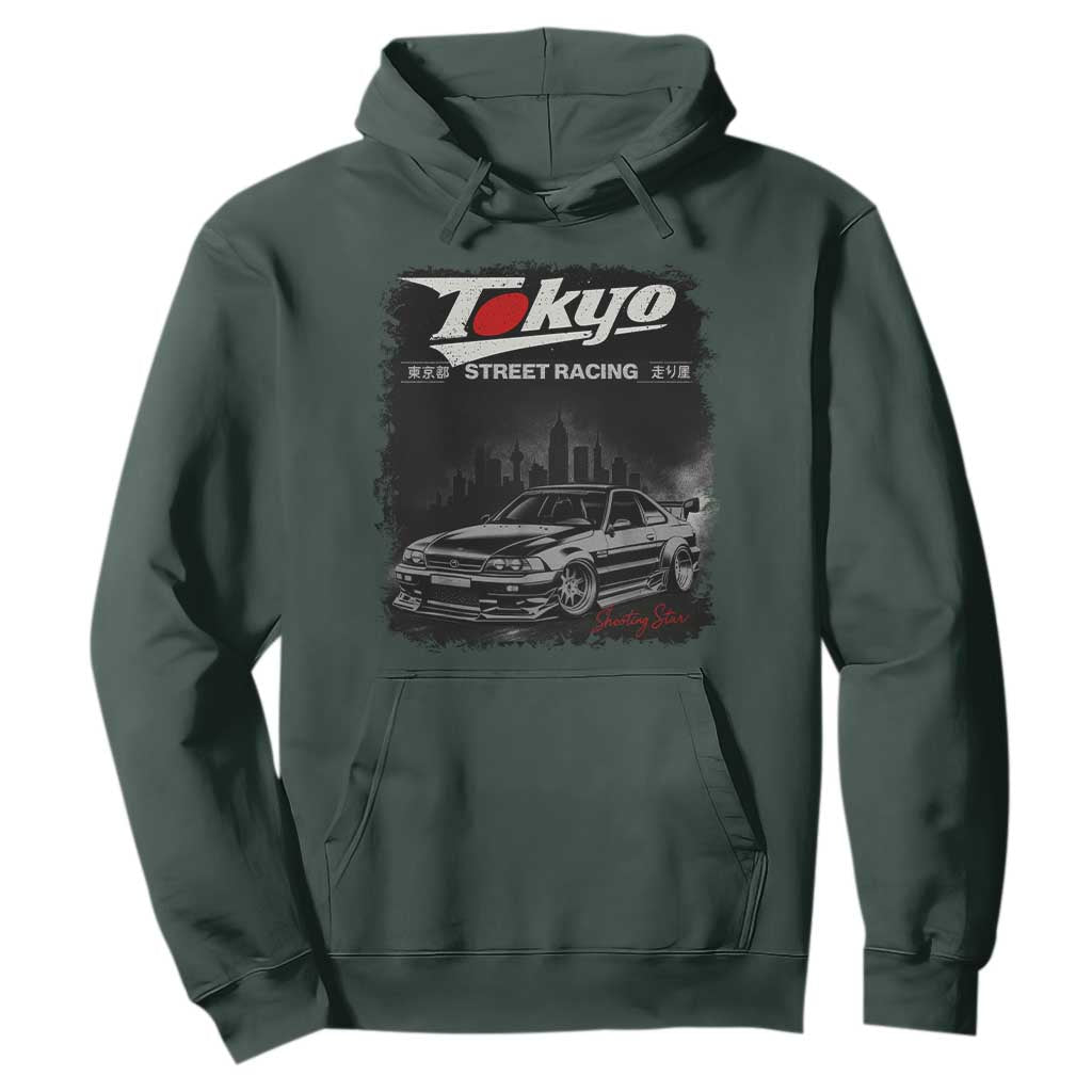 Retro JDM Drift Car Hoodie Japanese Tokyo Japan Drifting Race Car TS10 Dark Forest Green Print Your Wear