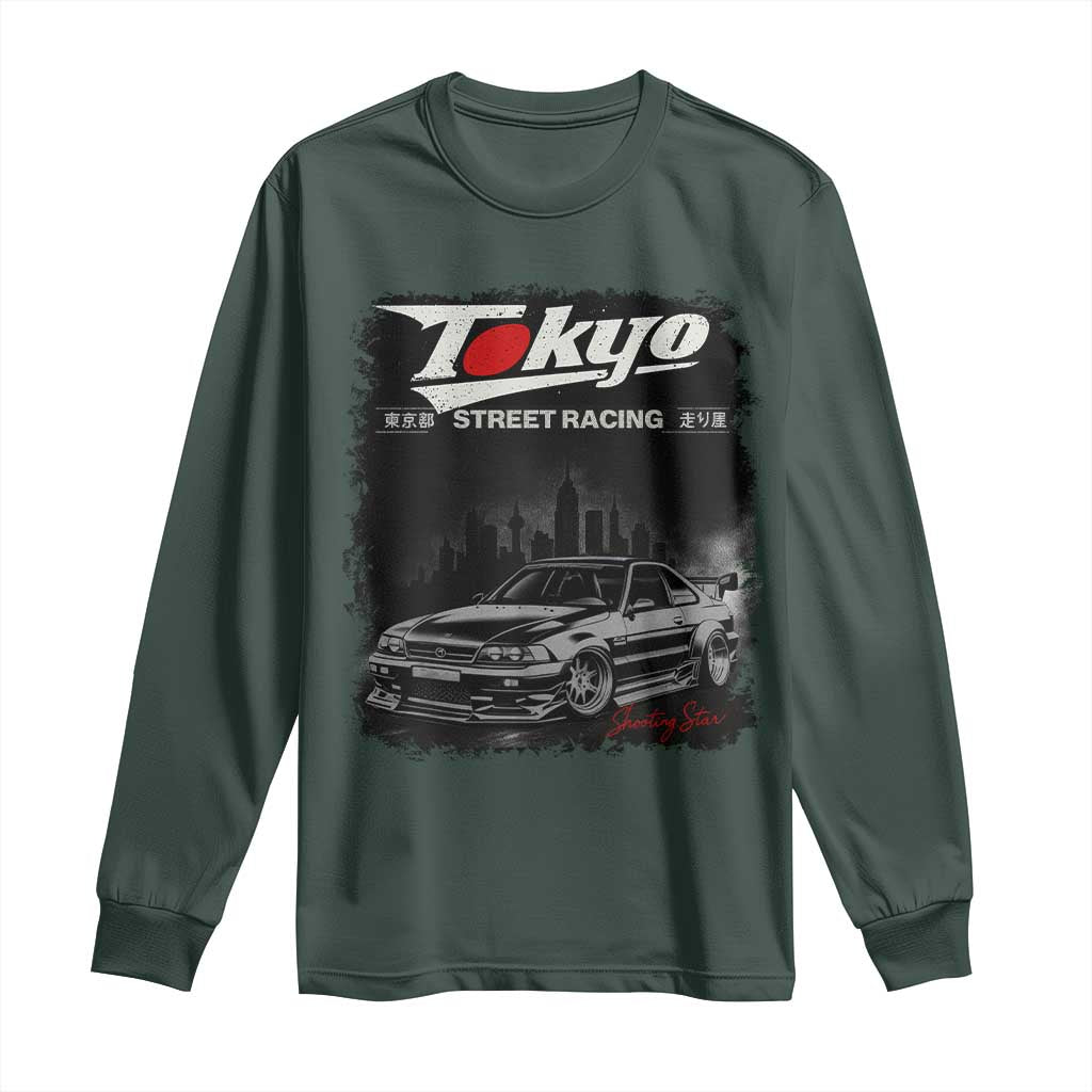 Retro JDM Drift Car Long Sleeve Shirt Japanese Tokyo Japan Drifting Race Car TS10 Dark Forest Green Print Your Wear