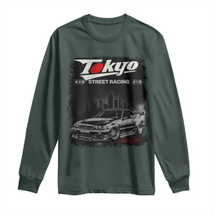 Retro JDM Drift Car Long Sleeve Shirt Japanese Tokyo Japan Drifting Race Car TS10 Dark Forest Green Print Your Wear