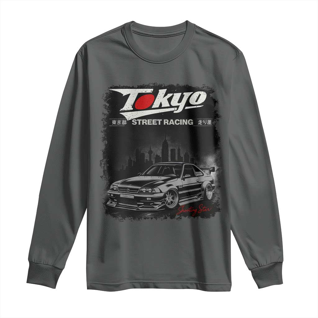 Retro JDM Drift Car Long Sleeve Shirt Japanese Tokyo Japan Drifting Race Car TS10 Dark Heather Print Your Wear