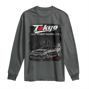 Retro JDM Drift Car Long Sleeve Shirt Japanese Tokyo Japan Drifting Race Car TS10 Dark Heather Print Your Wear