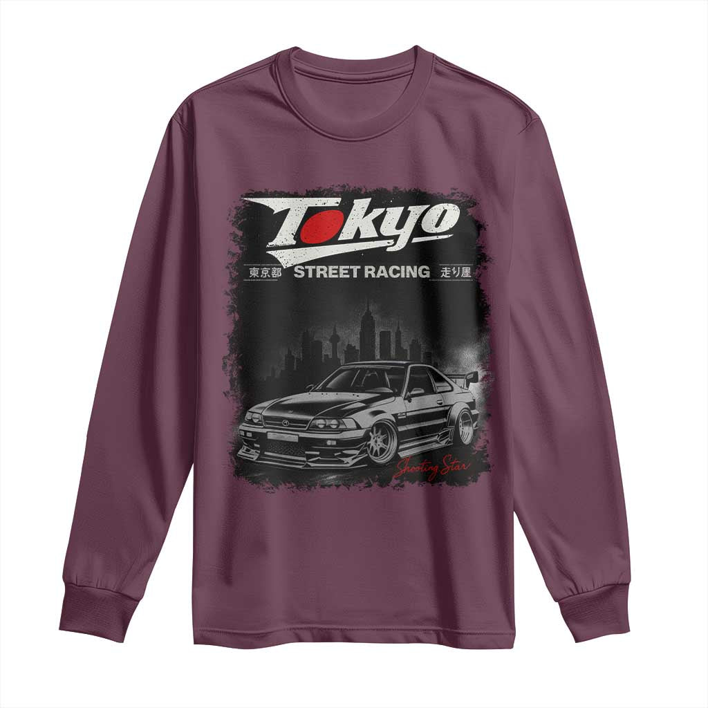 Retro JDM Drift Car Long Sleeve Shirt Japanese Tokyo Japan Drifting Race Car TS10 Maroon Print Your Wear