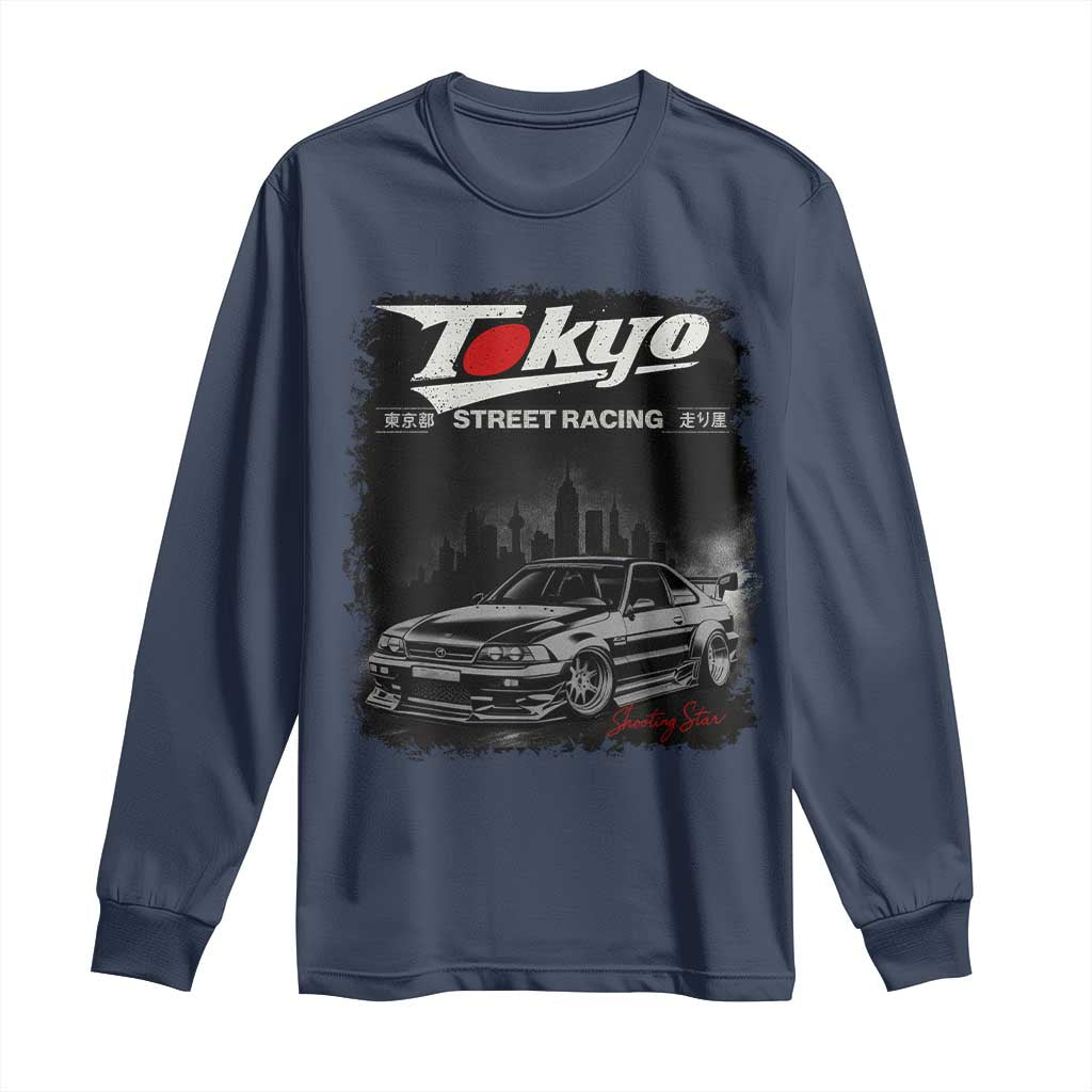 Retro JDM Drift Car Long Sleeve Shirt Japanese Tokyo Japan Drifting Race Car TS10 Navy Print Your Wear