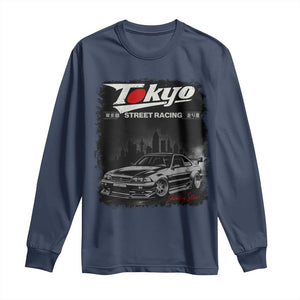 Retro JDM Drift Car Long Sleeve Shirt Japanese Tokyo Japan Drifting Race Car TS10 Navy Print Your Wear