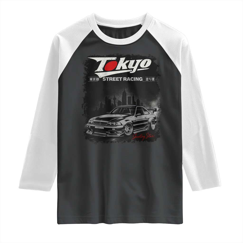 Retro JDM Drift Car Raglan Shirt Japanese Tokyo Japan Drifting Race Car TS10 Black White Print Your Wear