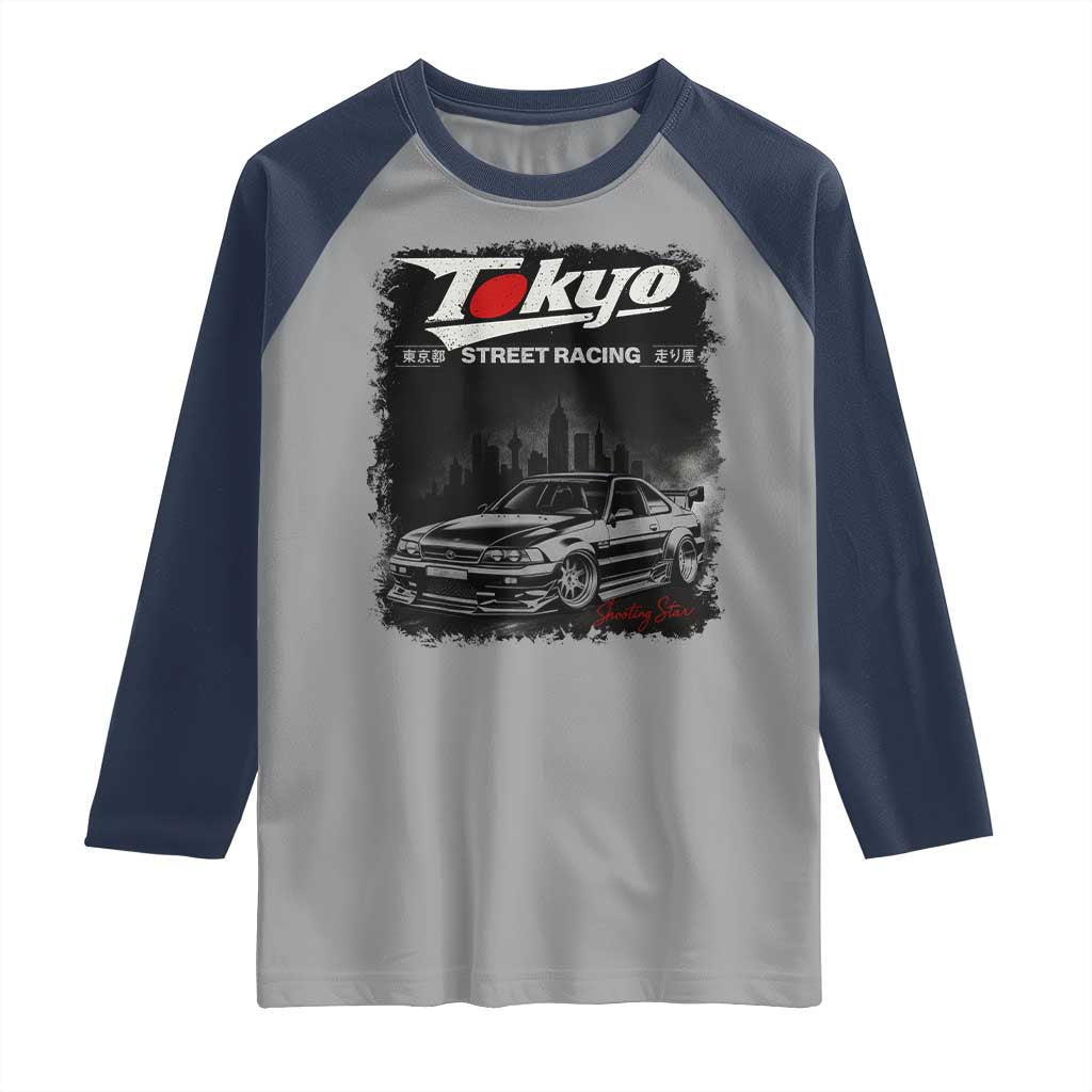 Retro JDM Drift Car Raglan Shirt Japanese Tokyo Japan Drifting Race Car TS10 Sport Gray Navy Print Your Wear