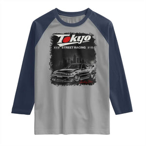 Retro JDM Drift Car Raglan Shirt Japanese Tokyo Japan Drifting Race Car TS10 Sport Gray Navy Print Your Wear