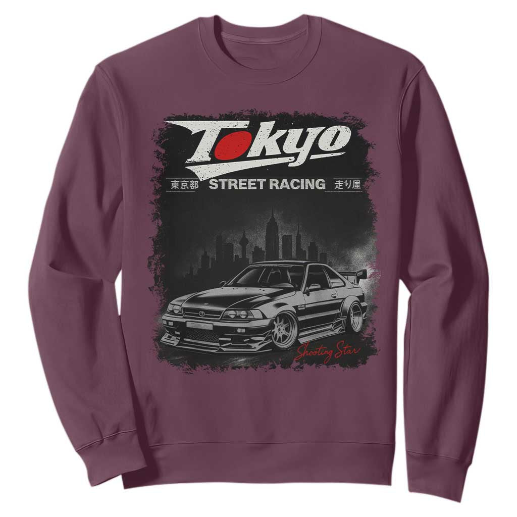 Retro JDM Drift Car Sweatshirt Japanese Tokyo Japan Drifting Race Car TS10 Maroon Print Your Wear