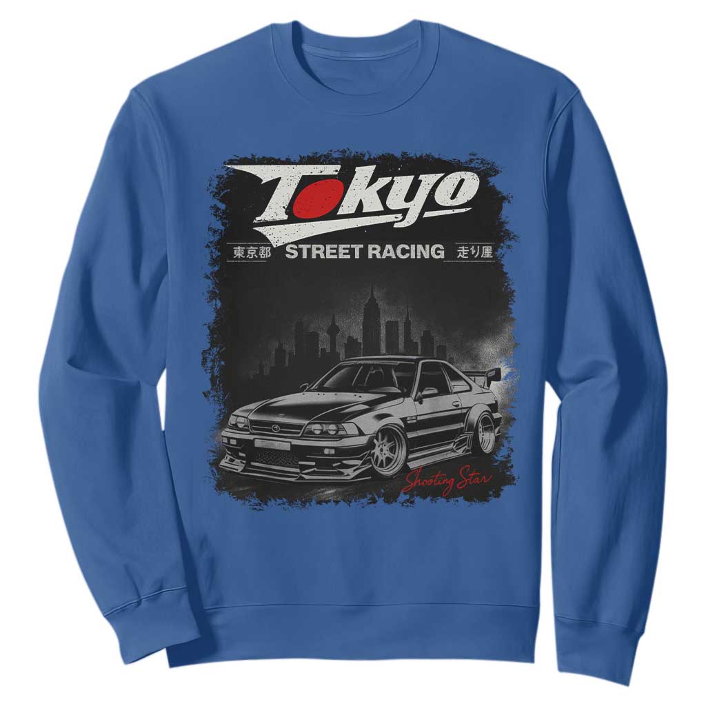 Retro JDM Drift Car Sweatshirt Japanese Tokyo Japan Drifting Race Car TS10 Royal Blue Print Your Wear