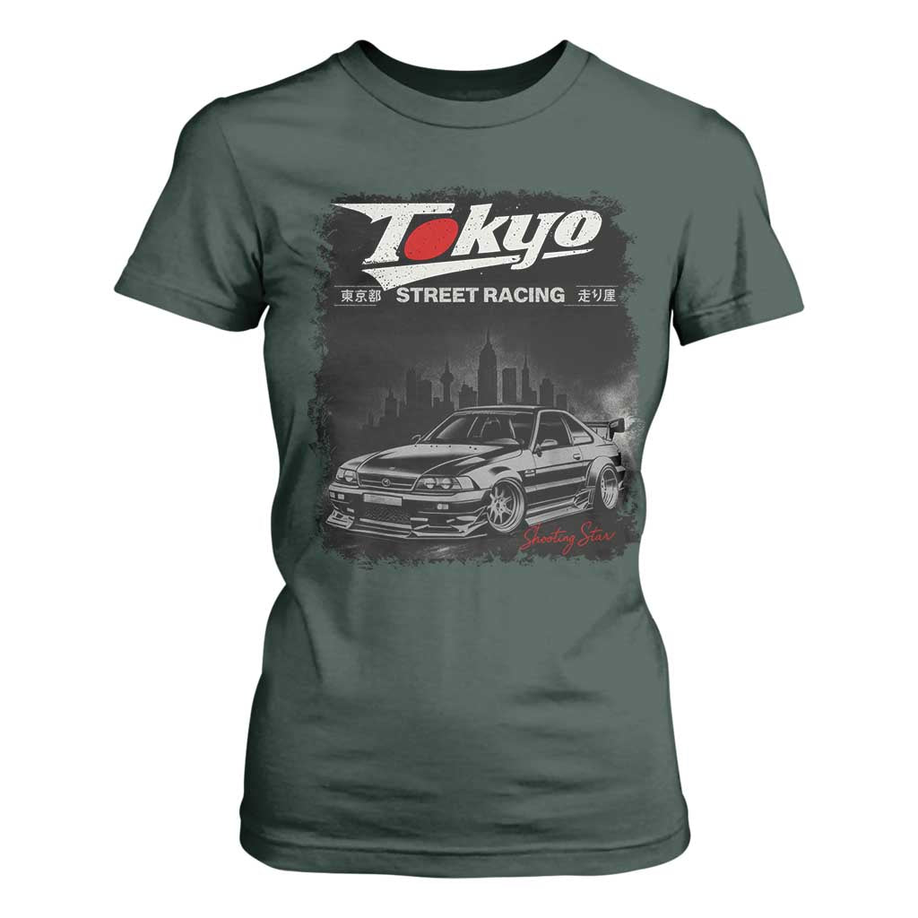 Retro JDM Drift Car T Shirt For Women Japanese Tokyo Japan Drifting Race Car TS10 Dark Forest Green Print Your Wear