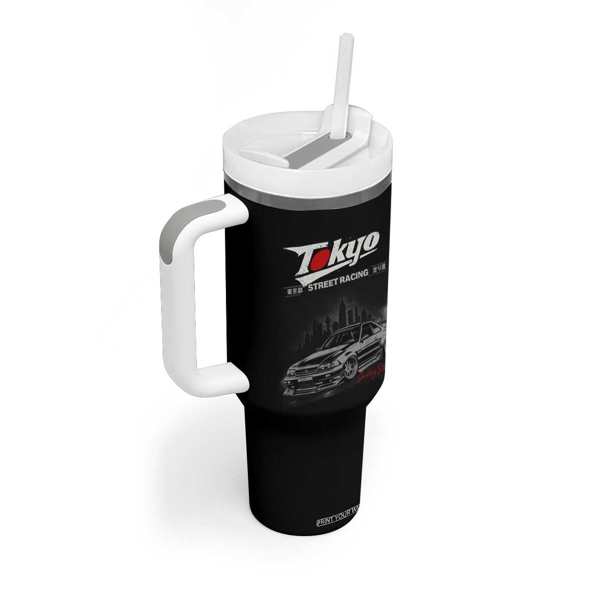Retro JDM Drift Car Tumbler With Handle Japanese Tokyo Japan Drifting Race Car TS10 Print Your Wear