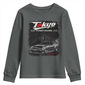 Retro JDM Drift Car Youth Sweatshirt Japanese Tokyo Japan Drifting Race Car TS10 Dark Heather Print Your Wear