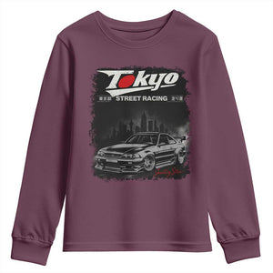 Retro JDM Drift Car Youth Sweatshirt Japanese Tokyo Japan Drifting Race Car TS10 Maroon Print Your Wear
