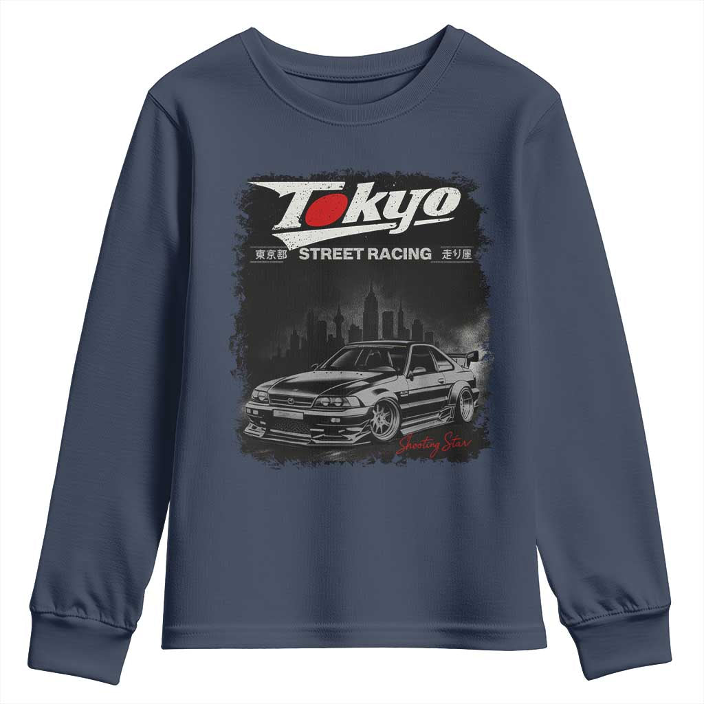 Retro JDM Drift Car Youth Sweatshirt Japanese Tokyo Japan Drifting Race Car TS10 Navy Print Your Wear