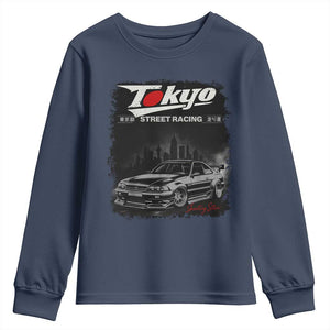 Retro JDM Drift Car Youth Sweatshirt Japanese Tokyo Japan Drifting Race Car TS10 Navy Print Your Wear