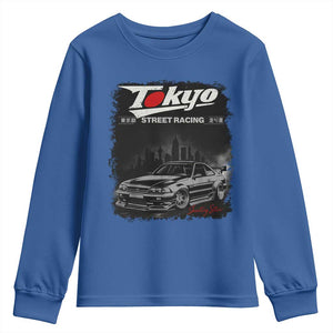 Retro JDM Drift Car Youth Sweatshirt Japanese Tokyo Japan Drifting Race Car TS10 Royal Blue Print Your Wear