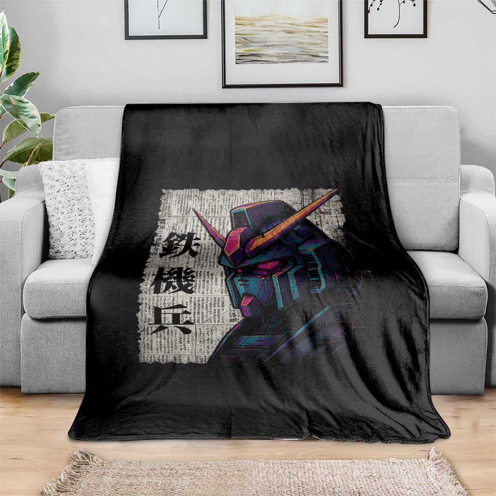 Japanese Mecha Robot Throw Blanket Samurai Inspired Futuristic Kanji Design TS10 Print Your Wear