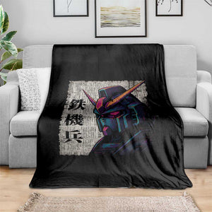 Japanese Mecha Robot Throw Blanket Samurai Inspired Futuristic Kanji Design TS10 Print Your Wear