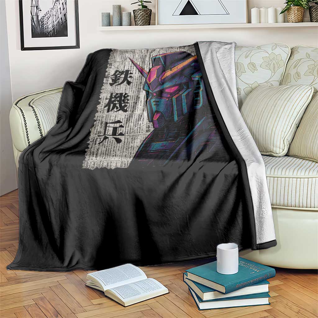 Japanese Mecha Robot Throw Blanket Samurai Inspired Futuristic Kanji Design TS10 Print Your Wear