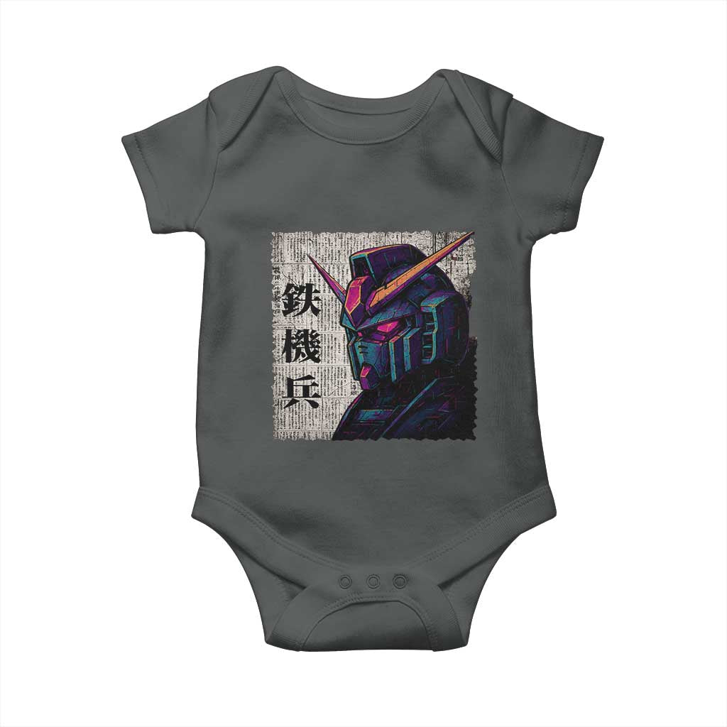Japanese Mecha Robot Baby Onesie Samurai Inspired Futuristic Kanji Design TS10 Dark Heather Print Your Wear