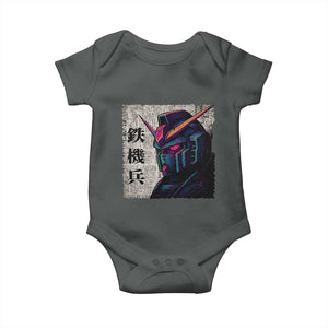 Japanese Mecha Robot Baby Onesie Samurai Inspired Futuristic Kanji Design TS10 Dark Heather Print Your Wear