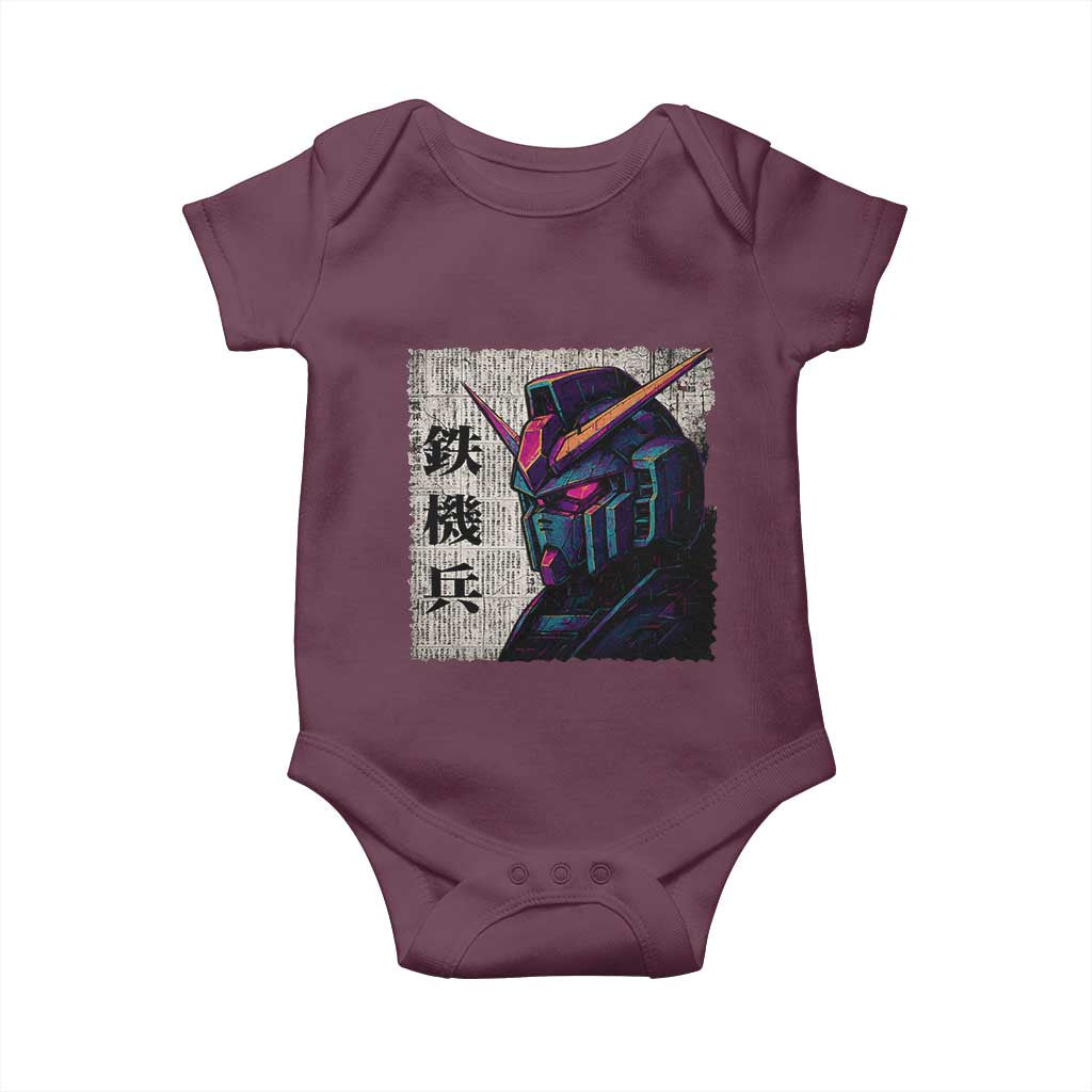 Japanese Mecha Robot Baby Onesie Samurai Inspired Futuristic Kanji Design TS10 Maroon Print Your Wear