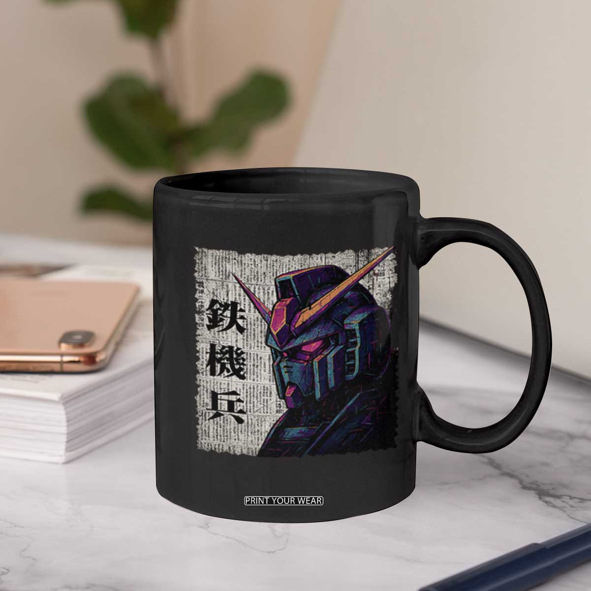 Japanese Mecha Robot Coffee Mug Samurai Inspired Futuristic Kanji Design TS10 Print Your Wear