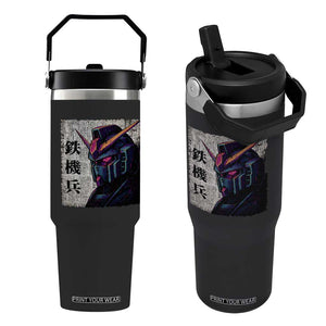 Japanese Mecha Robot Flip Straw Tumbler Samurai Inspired Futuristic Kanji Design TS10 One Size: 30 oz Black Print Your Wear