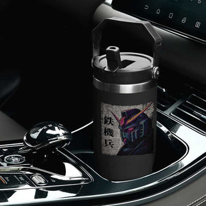 Japanese Mecha Robot Flip Straw Tumbler Samurai Inspired Futuristic Kanji Design TS10 Print Your Wear