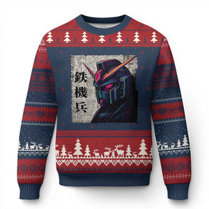 Japanese Mecha Robot Ugly Christmas Sweater Samurai Inspired Futuristic Kanji Design TS10 Navy Red Print Your Wear