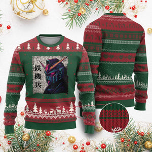 Japanese Mecha Robot Ugly Christmas Sweater Samurai Inspired Futuristic Kanji Design TS10 Red Green Print Your Wear