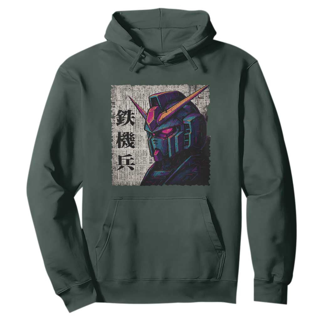 Japanese Mecha Robot Hoodie Samurai Inspired Futuristic Kanji Design TS10 Dark Forest Green Print Your Wear