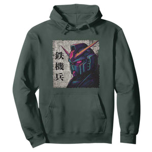 Japanese Mecha Robot Hoodie Samurai Inspired Futuristic Kanji Design TS10 Dark Forest Green Print Your Wear